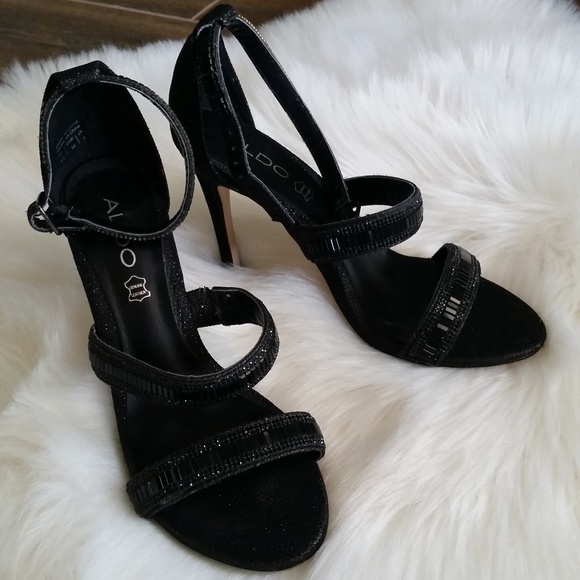 ALDO Shoes - B2G1 Aldo Glitter & Beaded Black Strappy Heels
